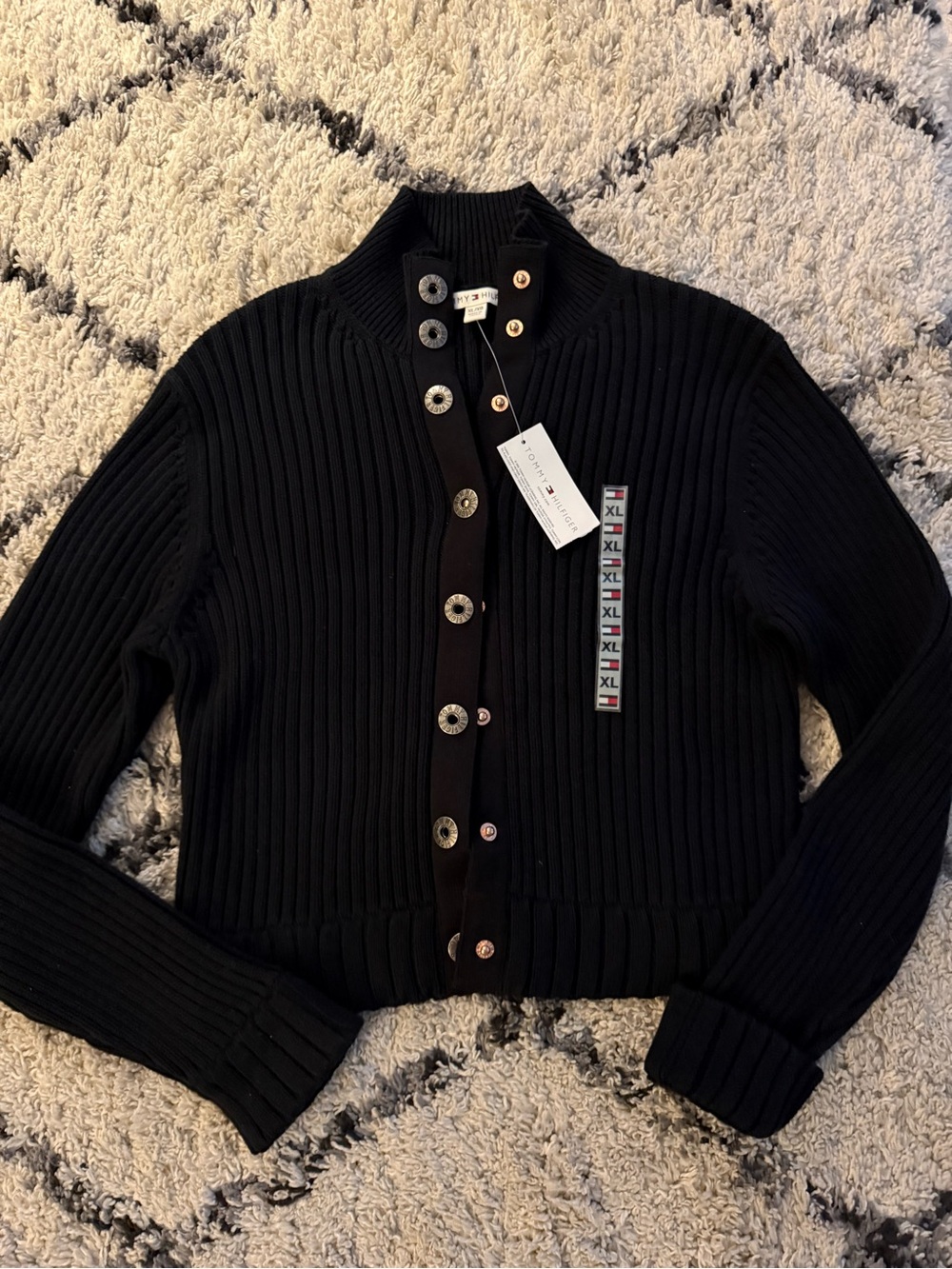 Tommy Hilfiger Black Ribbed Button-Front Cardigan